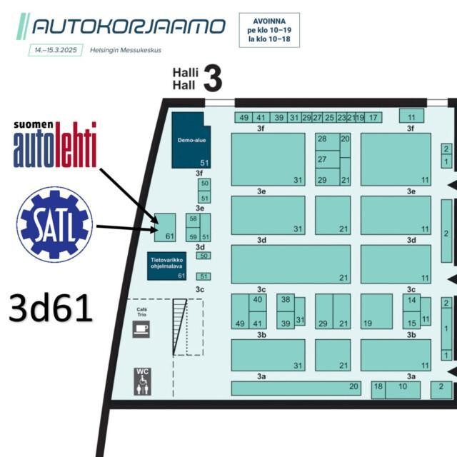 SATL:n ja Suomen Autolehden yhteinen osasto Autokorjaamo 2025 -messuilla on 3d61