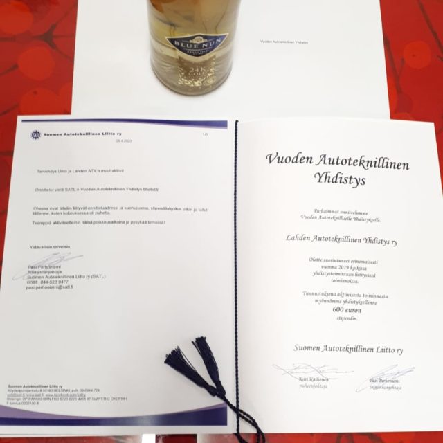Lahden Autoteknillinen yhdistys valittiin Vuoden Autoteknilliseksi yhdistykseksi v. 2019