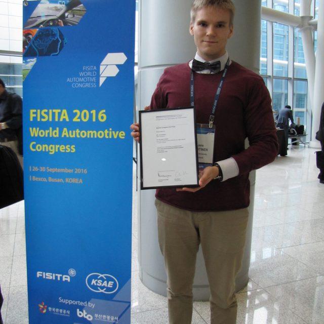 SATL:n Travelling Fellow Jere Lehtinen voitti FISITA:n maailmankongressin opiskelijakongressin parhaan esityksen palkinnon!