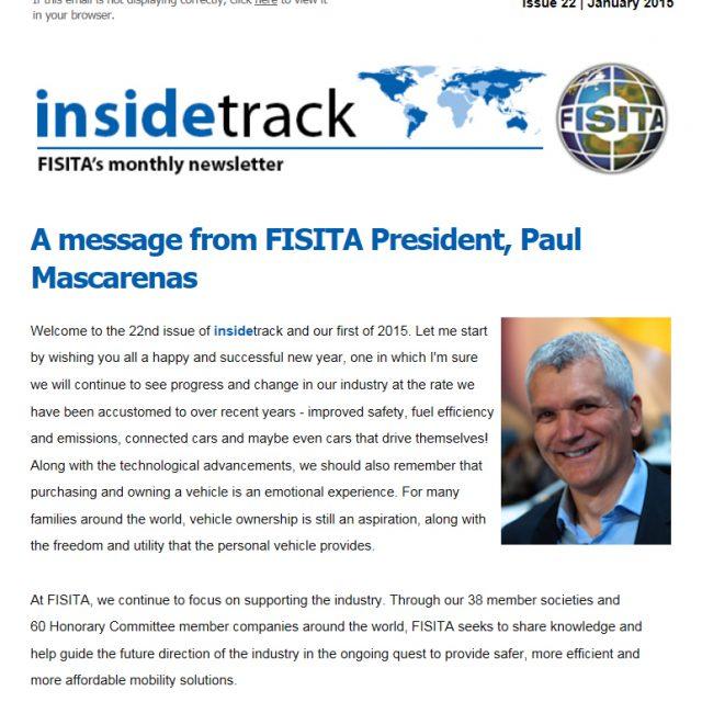 FISITA:n uusin uutiskirje Insidetrack 22 on ilmestynyt