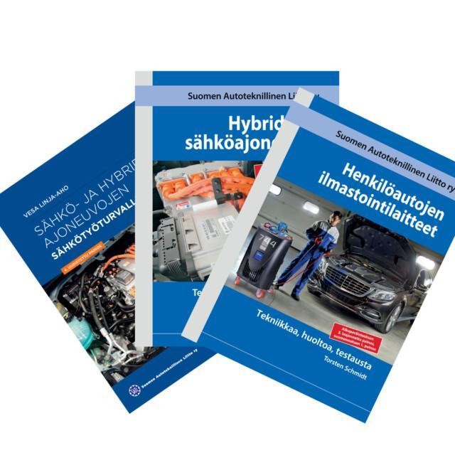 Sähkö- ja hybridiautojen sähkötyöturvallisuus, Hybridi- ja sähköajoneuvot ja Henkilöautojen ilmastointilaitteet -kirjat yhdessä edullisemmin